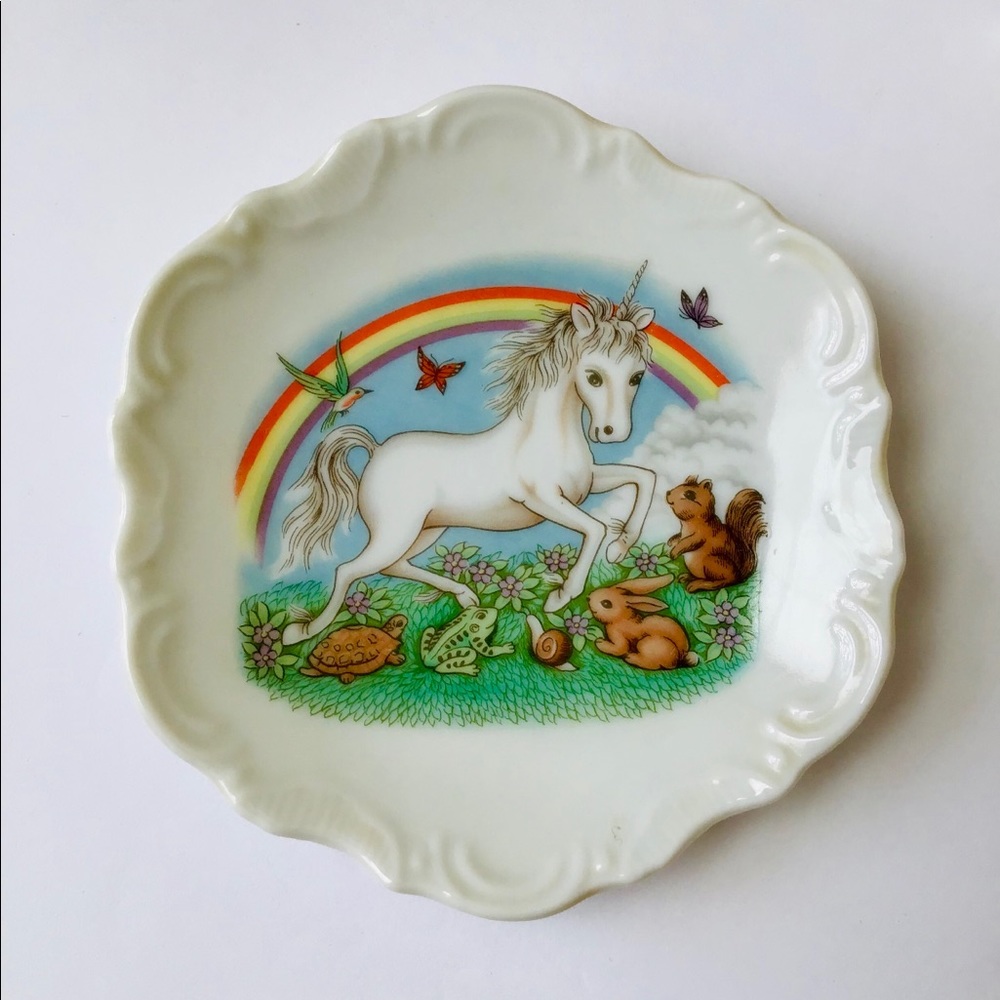 Vintage 80s Unicorn Rainbow Dish